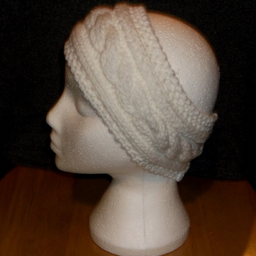 White cable knit headband handmade and sold by Longhaired Jewels