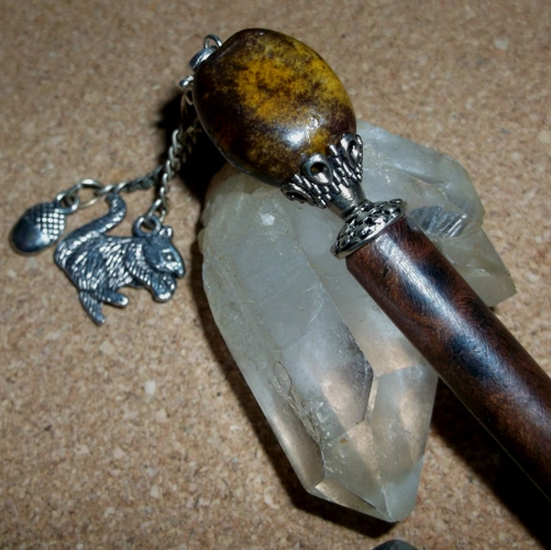 acorn hairstick handmade by Longhaired Jewels