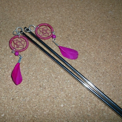 Cerise Dream Catcher hair pins handmade by Longhaired Jewels