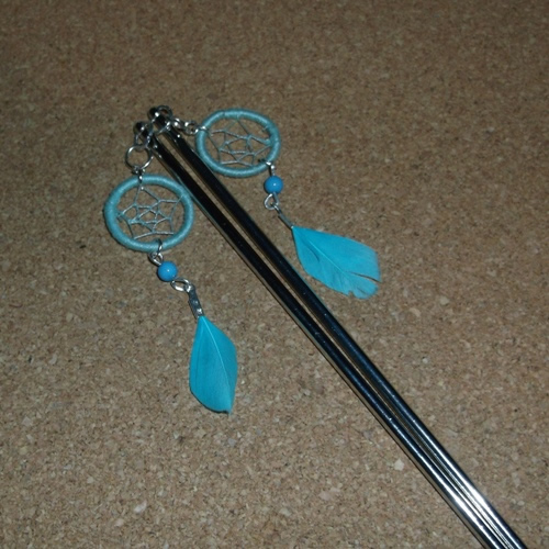 Mint Dream Catcher hair pins handmade by Longhaired Jewels