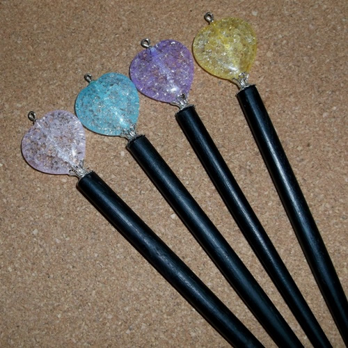 Heart of Glass hairsticks handmade by Longhaired Jewels