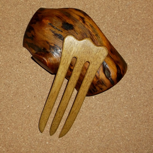 Joshua Jeter 3 prong Limba wood hairfork supplied by Longhaired Jewels