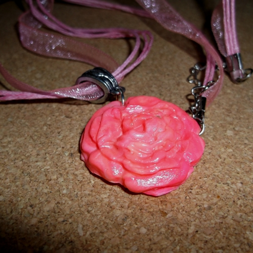 Homemade Polymer Rose Pendant necklace - supplied by Longhaired Jewels