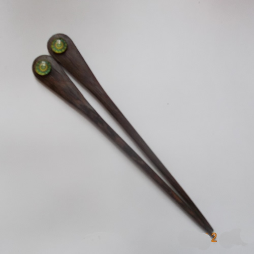 Pair of Paddle hairsticks with Cabochon beads