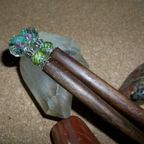 Rambling Rose hairsticks handmade by Longhaired Jewels
