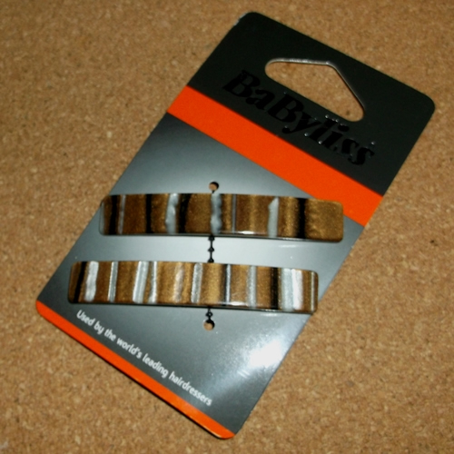 Brown striped Babyliss clips supplied by Longhaired Jewels