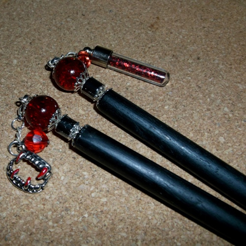 Vampire Night hairsticks handmade and supplied by Longhaired Jewels